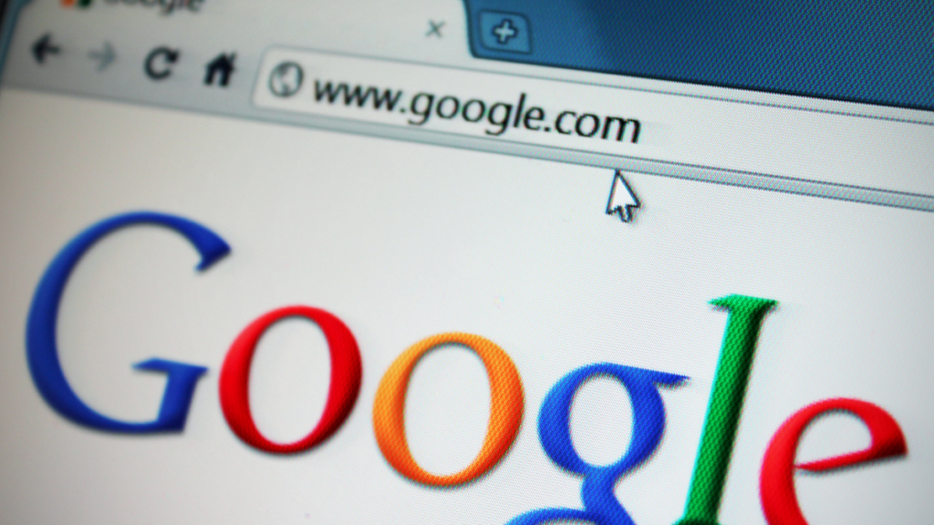 Close-up of the Google homepage open in a desktop web browser